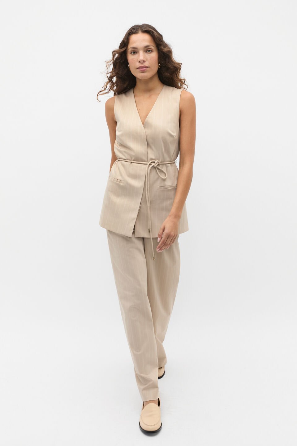 Pinstripe Pleat Pant  Latte Pinstripe