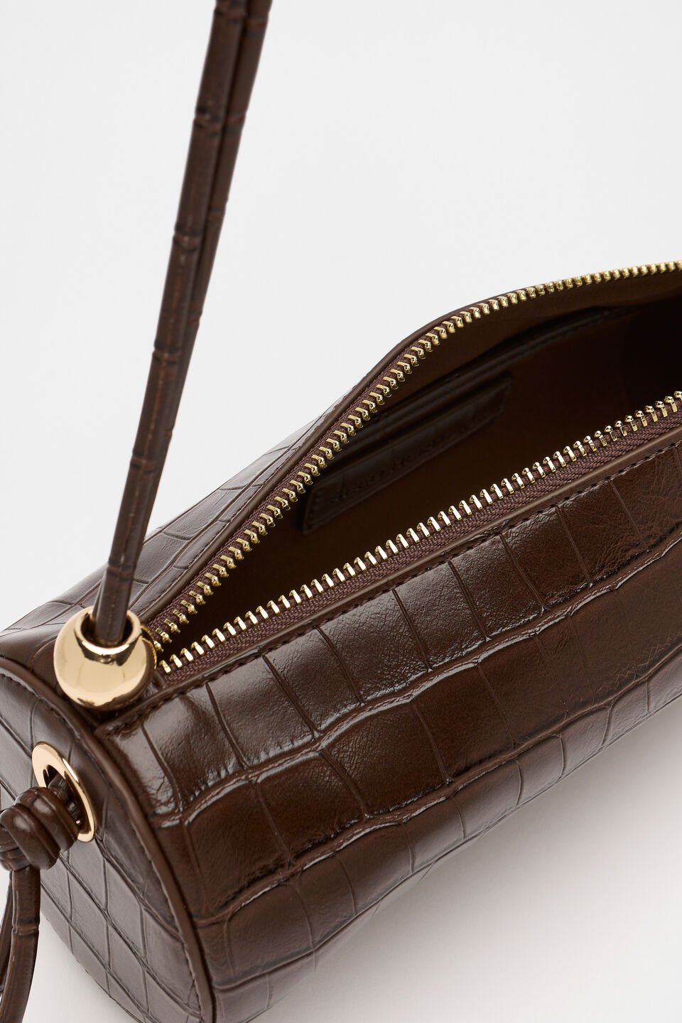 Barrel Shoulder Bag  Dark Espresso Croc