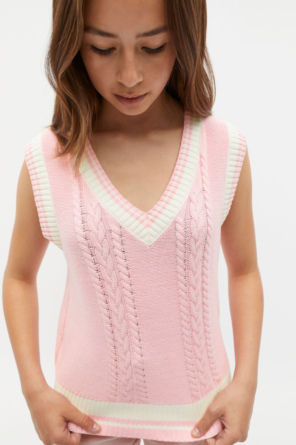 V Neck Knit Vest  Bubblegum