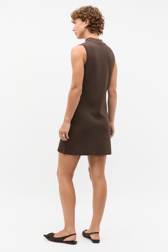 Crepe Knit Mock Neck Mini Dress  Dark Espresso  hi-res