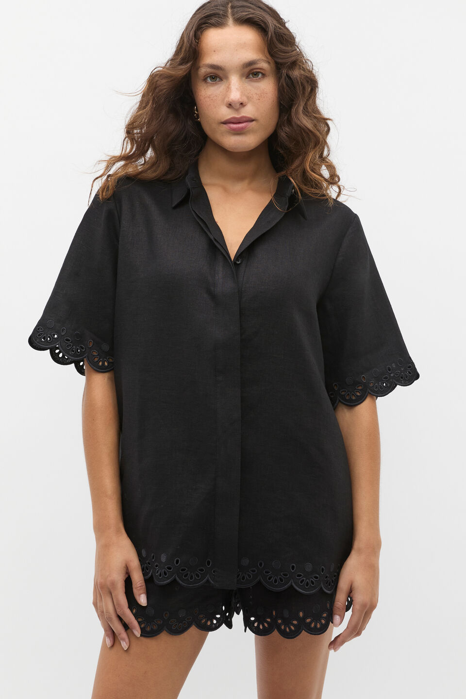 Scallop Broderie Shirt  Black
