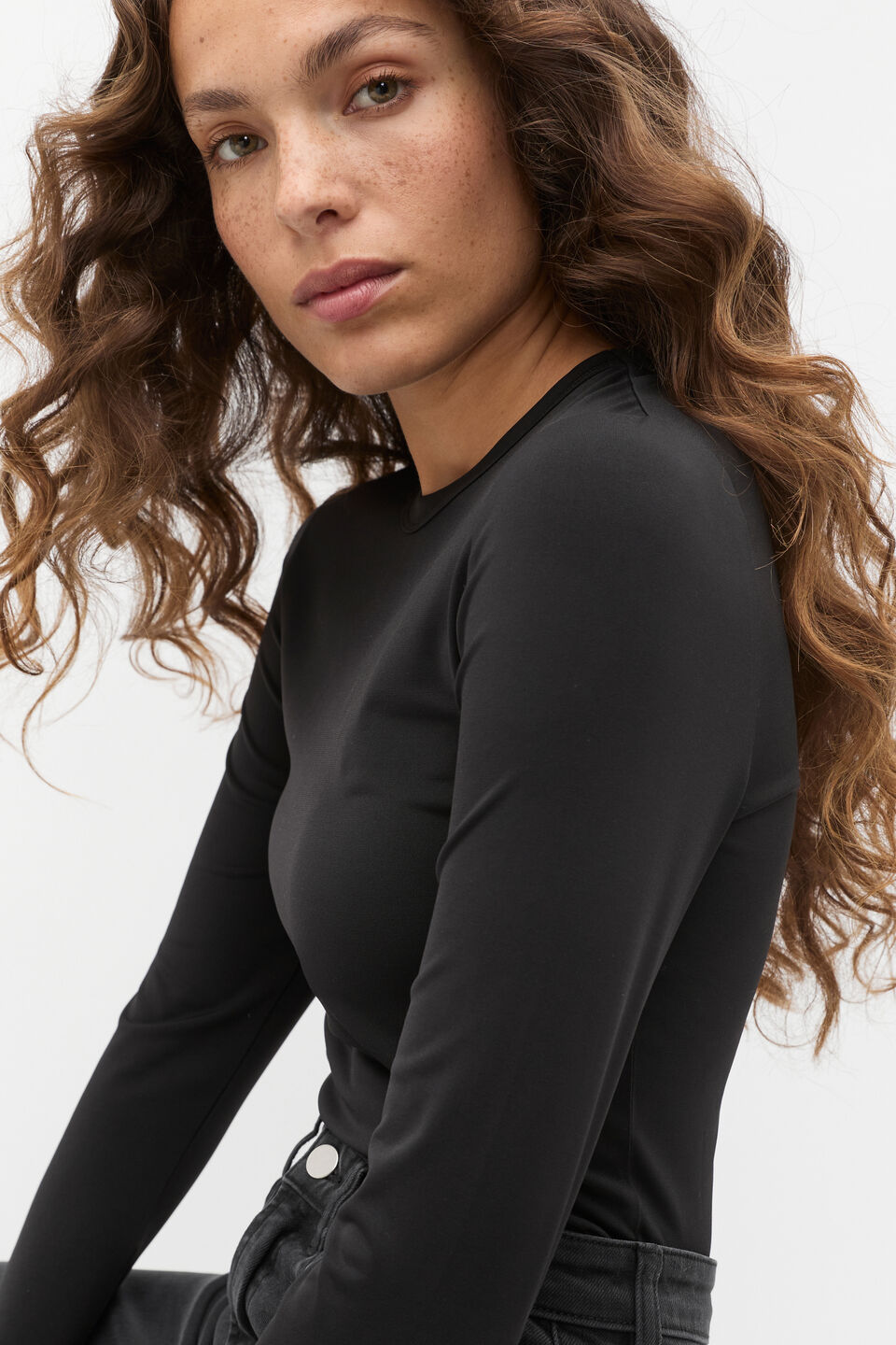 Jersey Long Sleeve Top  Black