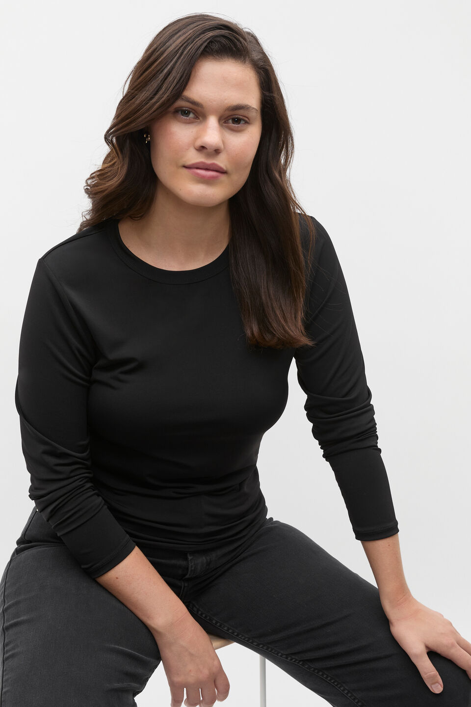 Jersey Long Sleeve Top  Black