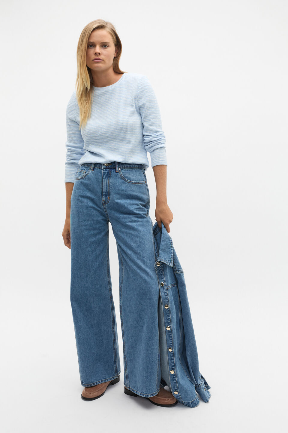 Self Stripe Textured Top  Ice Blue Stripe