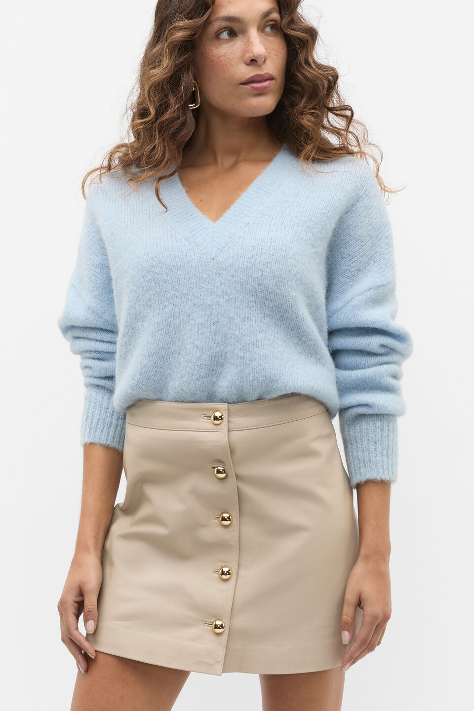  Lofty V Neck Slouch Knit  Ice Blue Marle