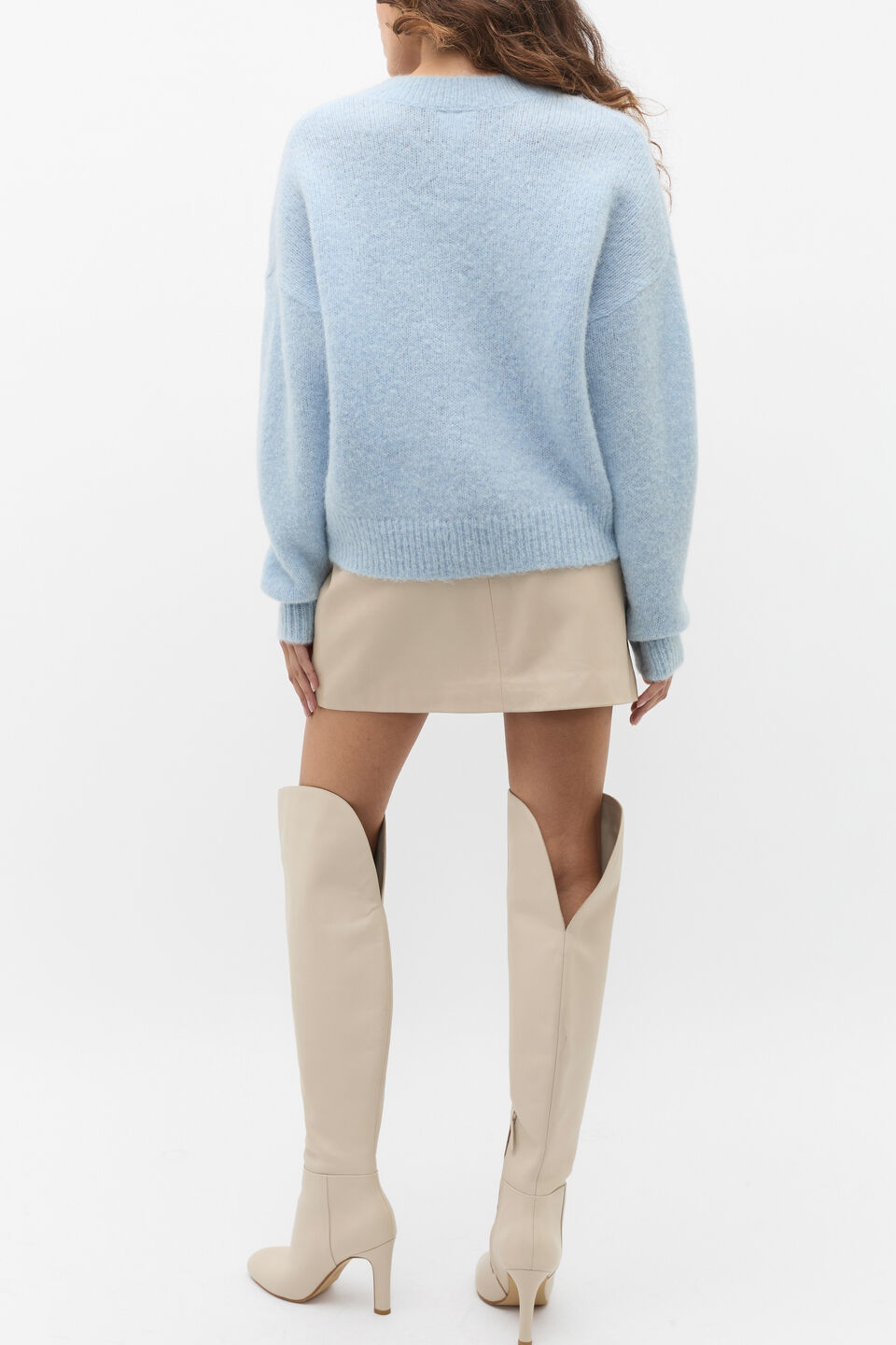  Lofty V Neck Slouch Knit  Ice Blue Marle