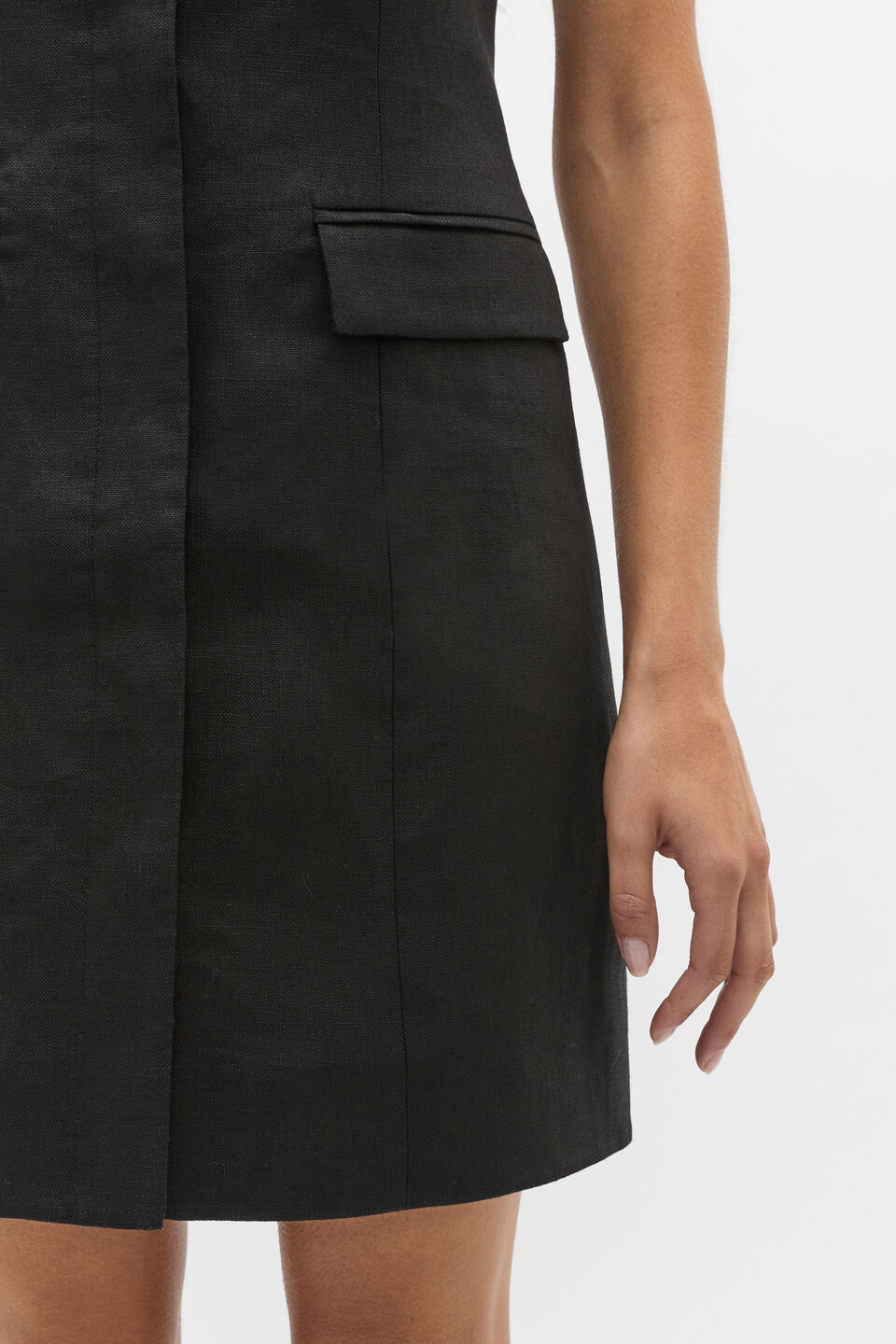 Linen Tailored Mini Dress  Black