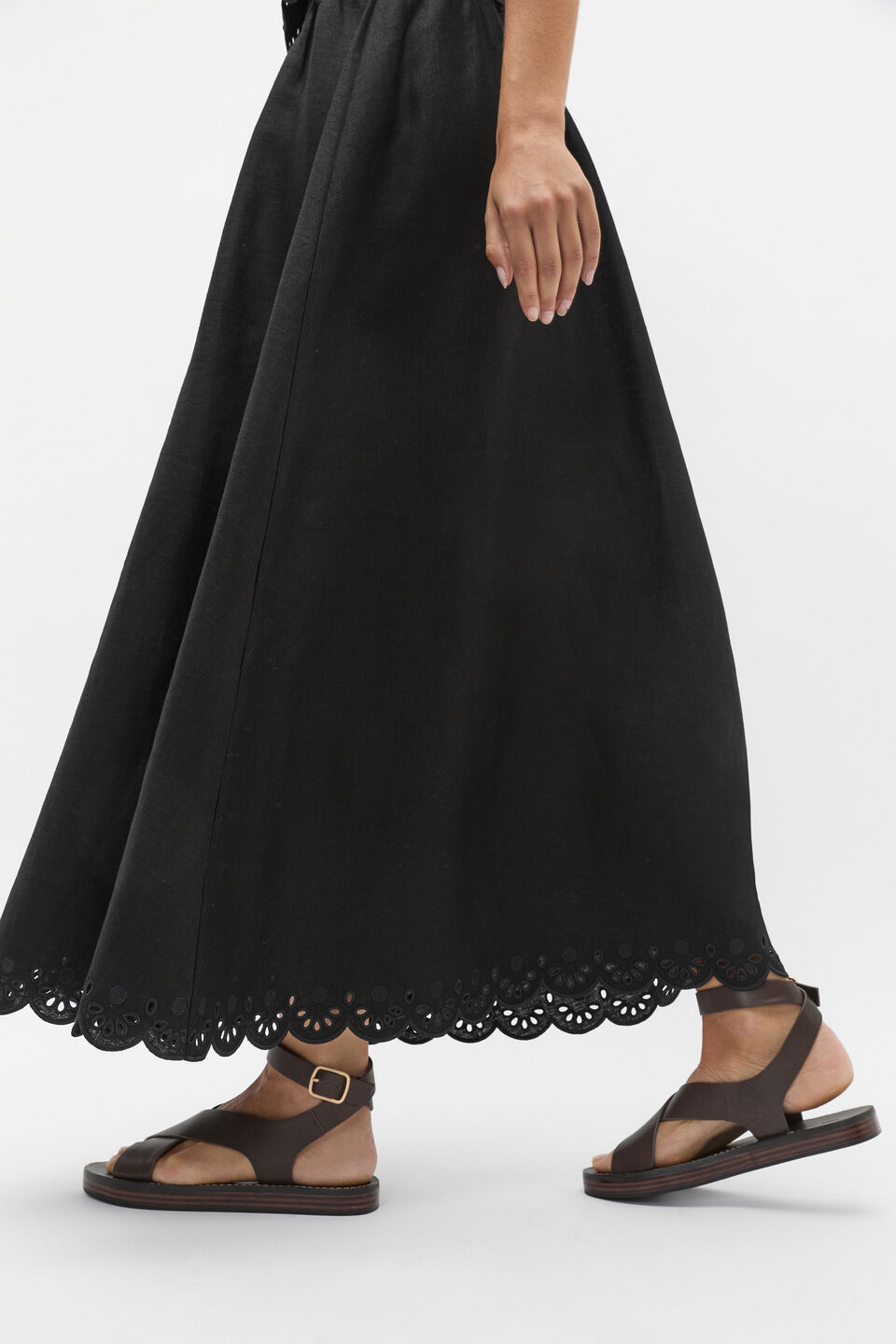 Scallop Broderie Midi Skirt  Black