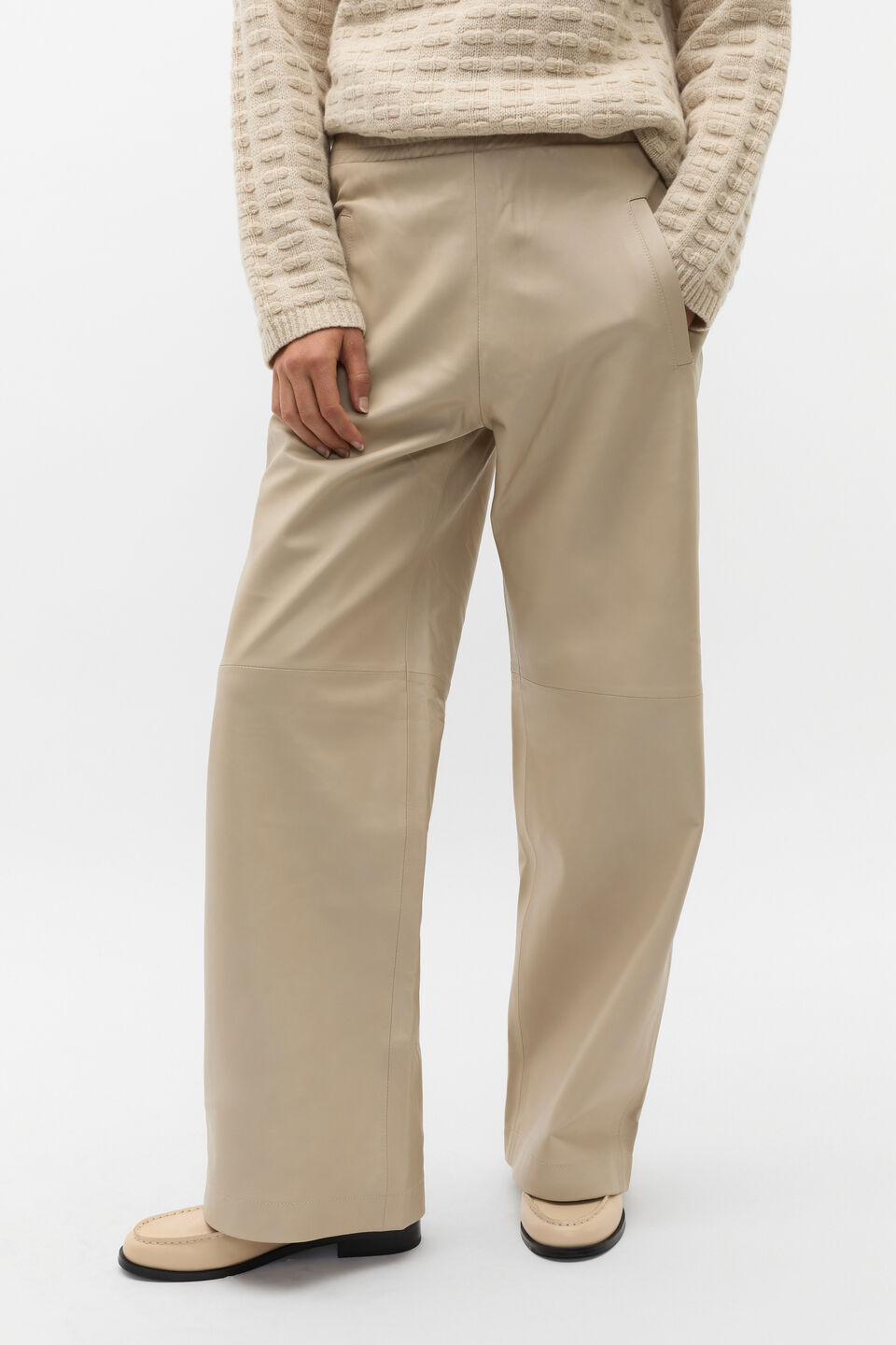 Leather Elasticated Pant  Latte