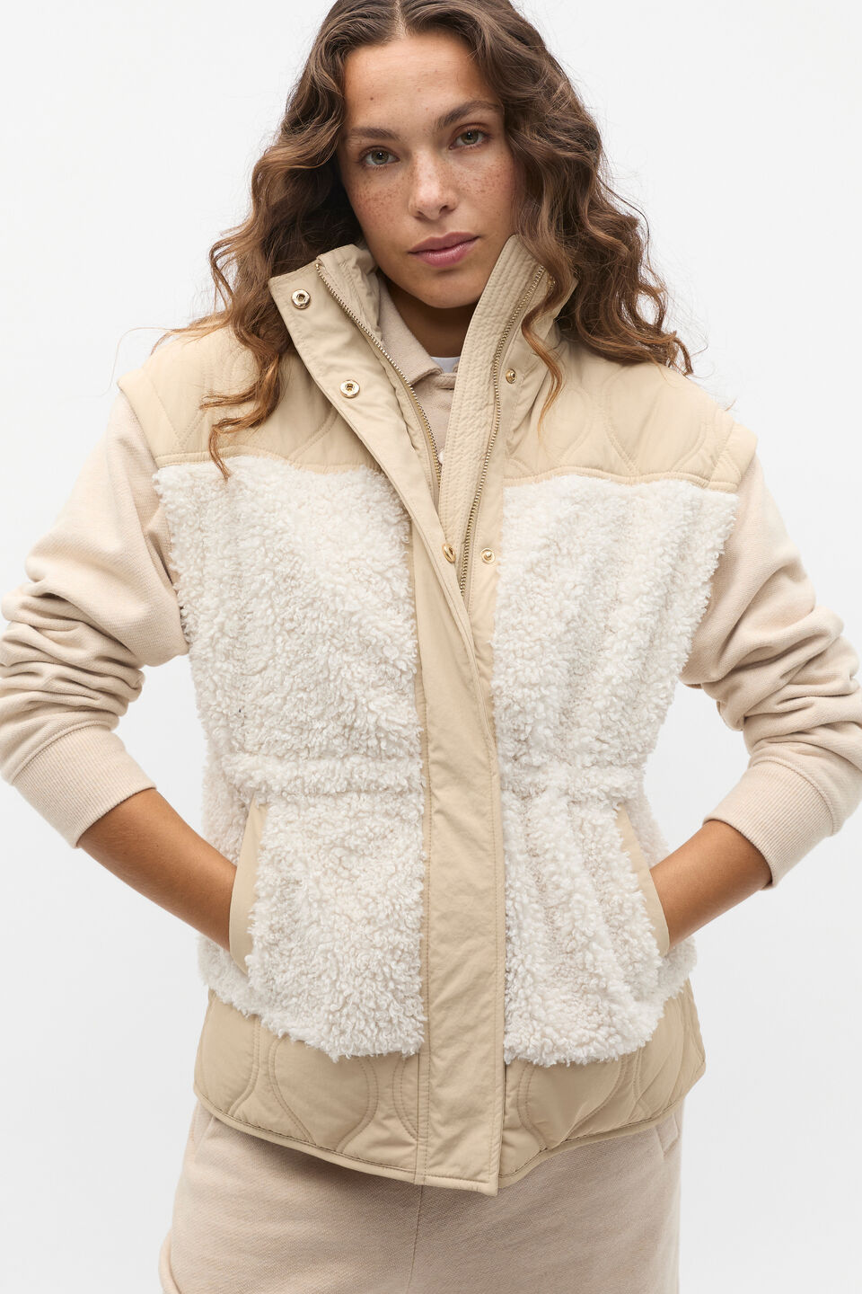 Quilted Teddy Vest  Latte