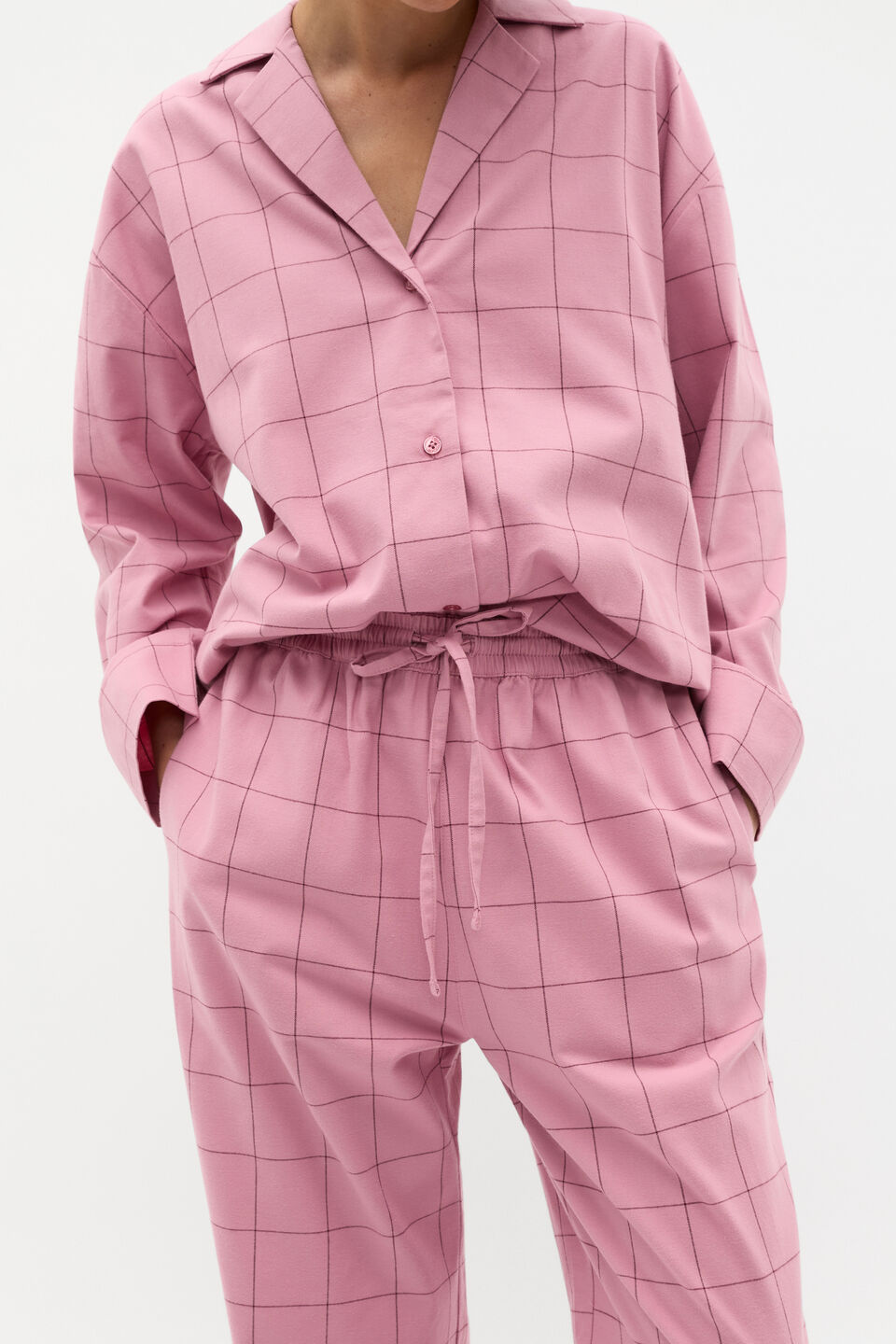 Flannelette Shirt and Pant PJ Set  Mauve