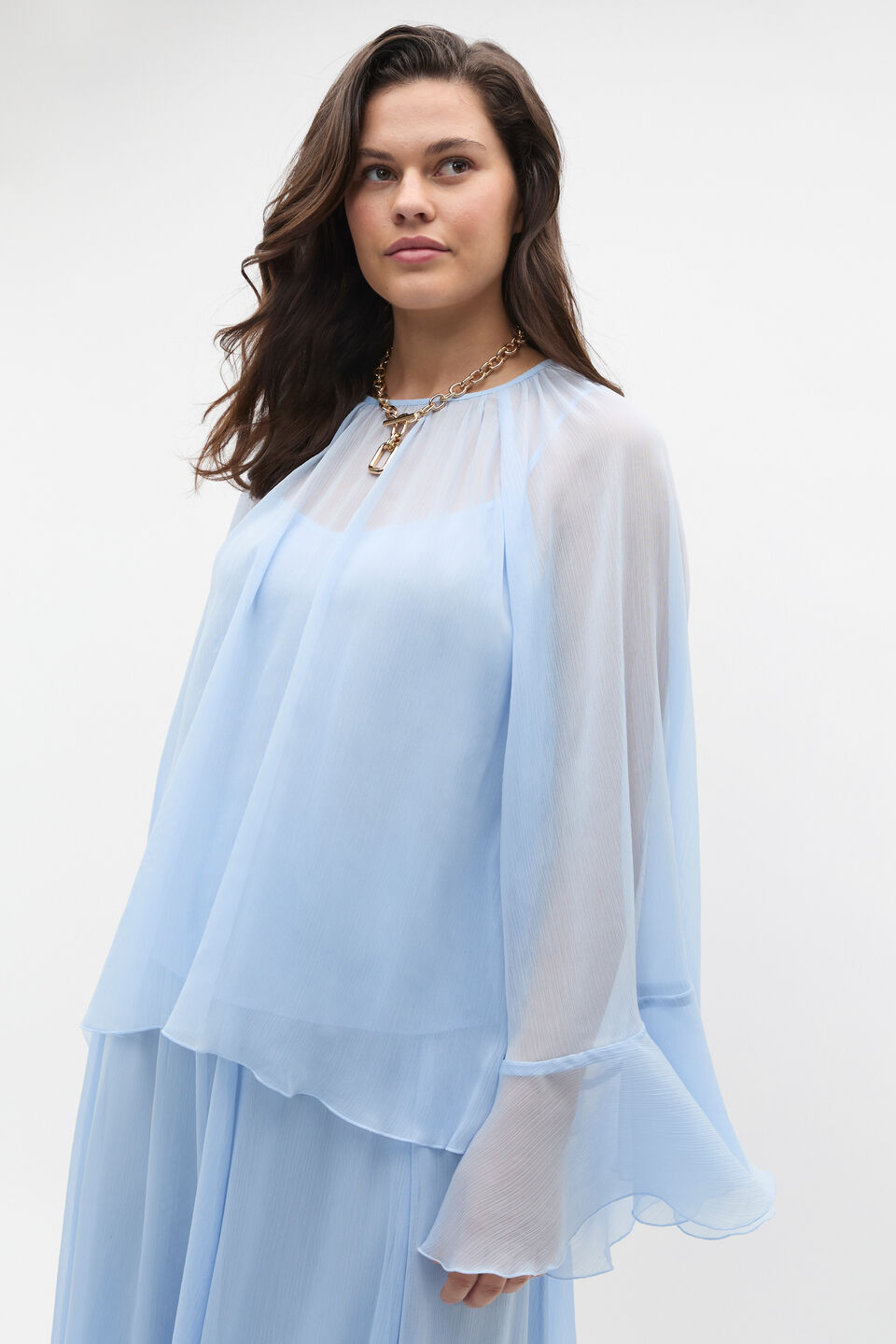 Fluted Sleeve Blouse  Ice Blue