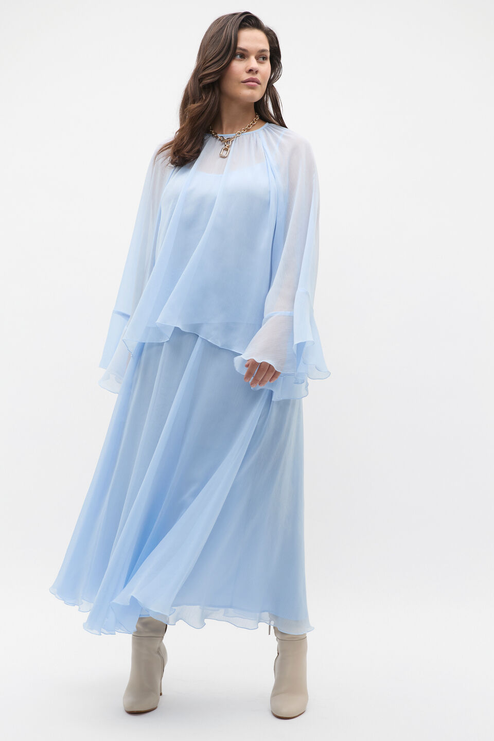 Fluted Sleeve Blouse  Ice Blue