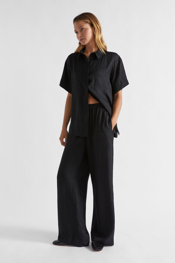 Satin Short Sleeve Shirt  Black  hi-res