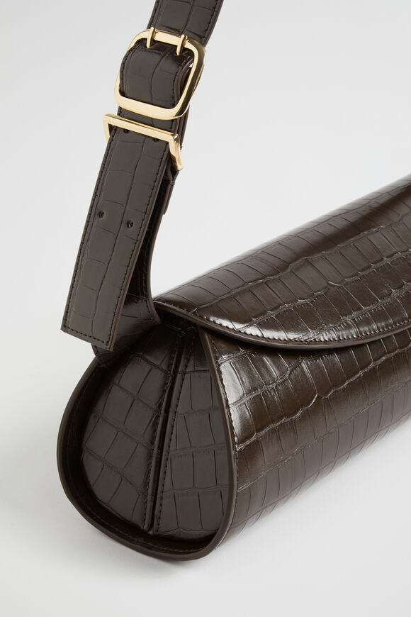 Structured Shoulder Bag  Chocolate Croc  hi-res