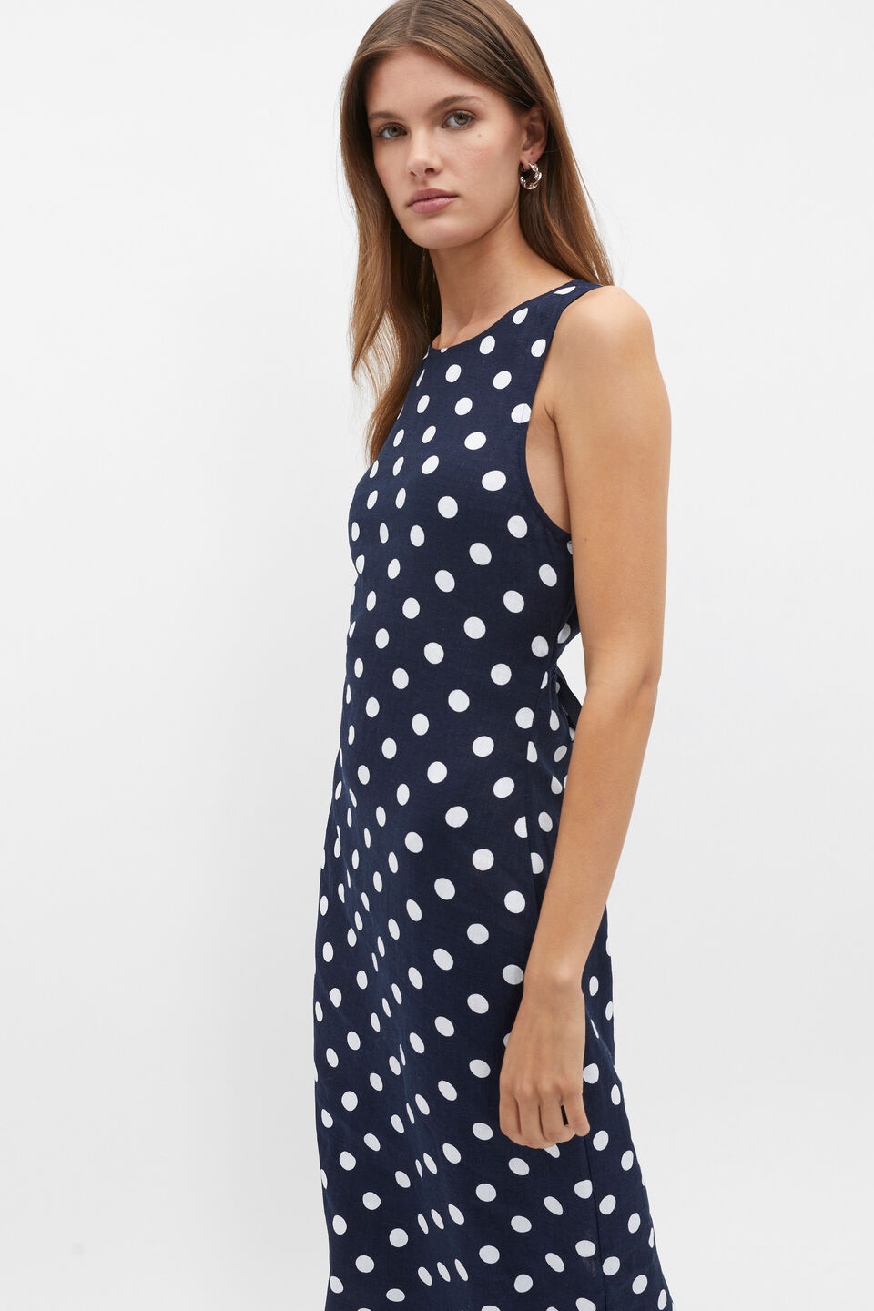Linen Ruched Side Maxi Dress  Midnight Sky Spot