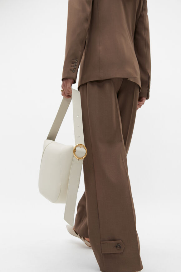 Leather Buckle Trim Shoulder Bag  Cream  hi-res