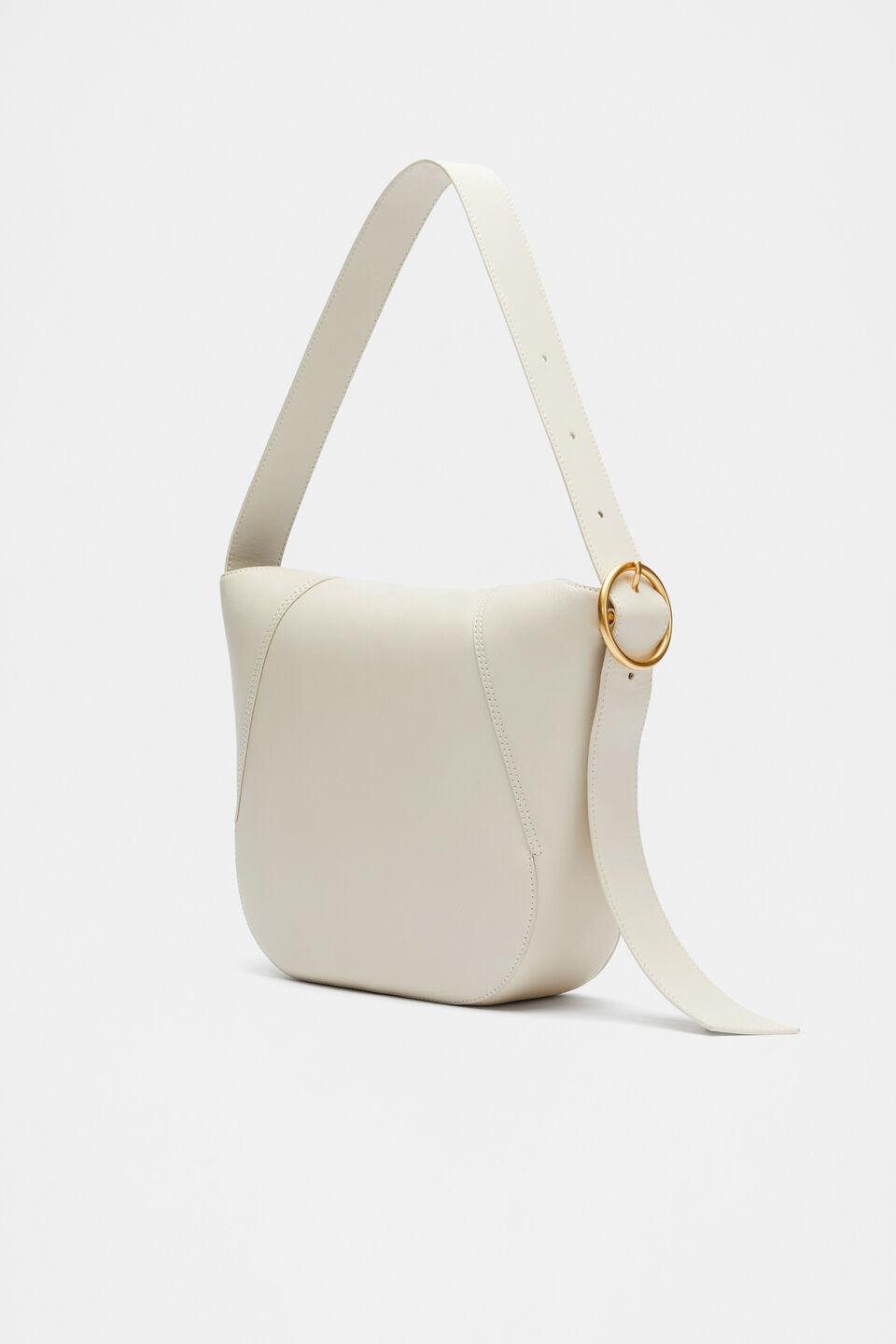 Leather Buckle Trim Shoulder Bag  Cream