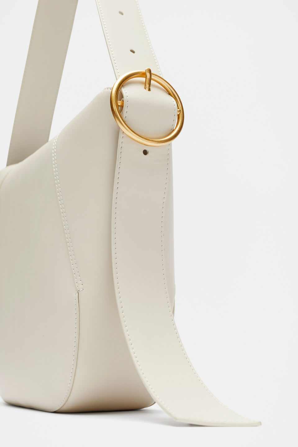 Leather Buckle Trim Shoulder Bag  Cream