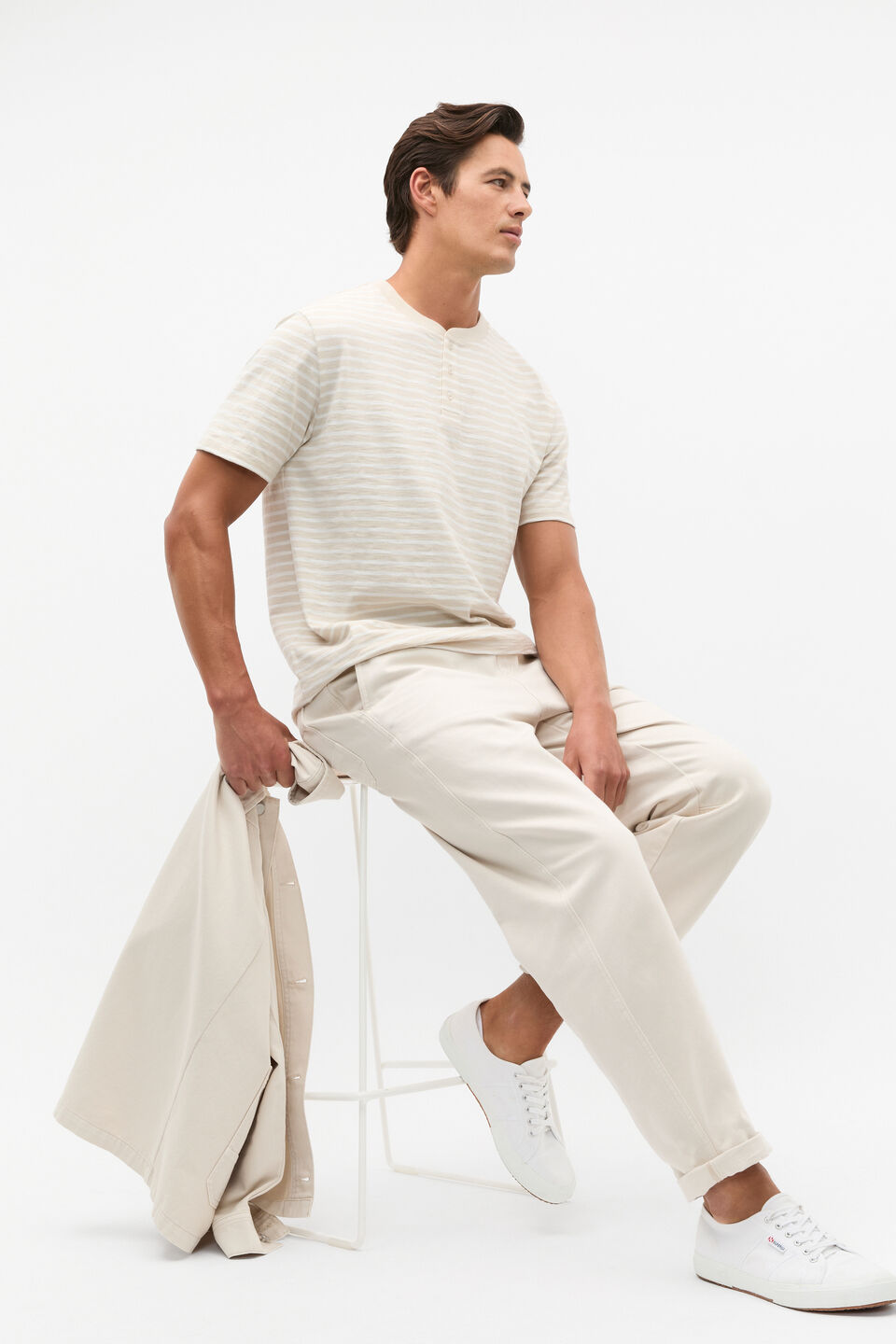 Henley Tee  Pebble Stripe