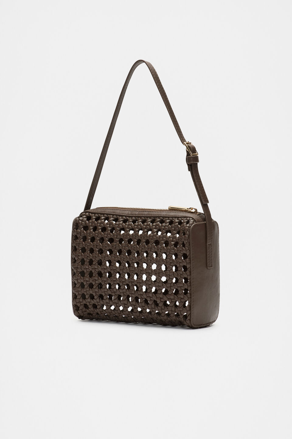 Leather Woven Shoulder Bag  Affogato
