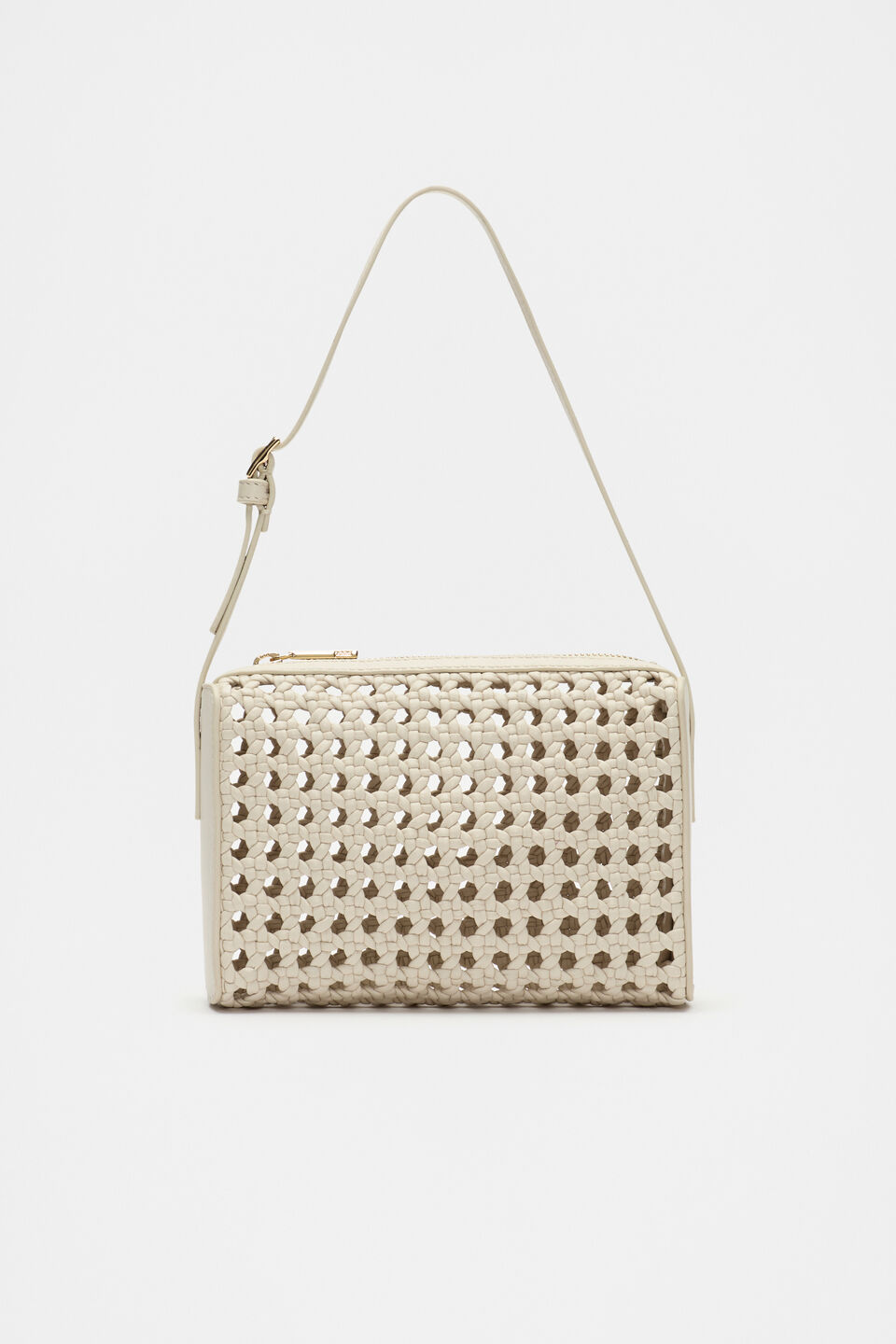 Leather Woven Shoulder Bag  Cream