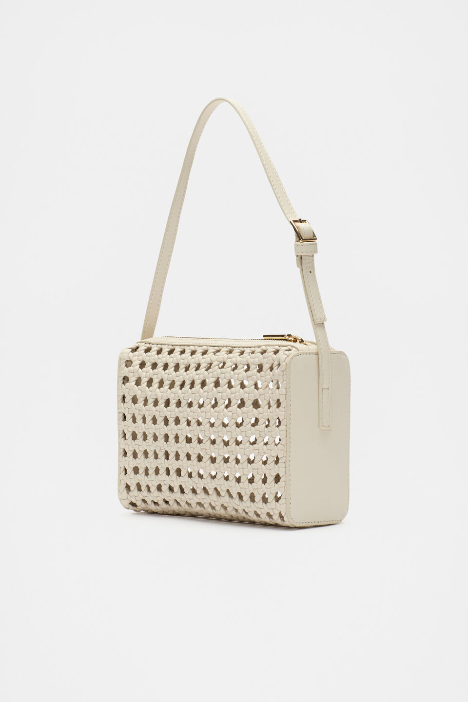 Leather Woven Shoulder Bag  Cream