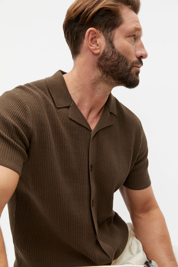 Button Down Open Knit  Dark Praline  hi-res