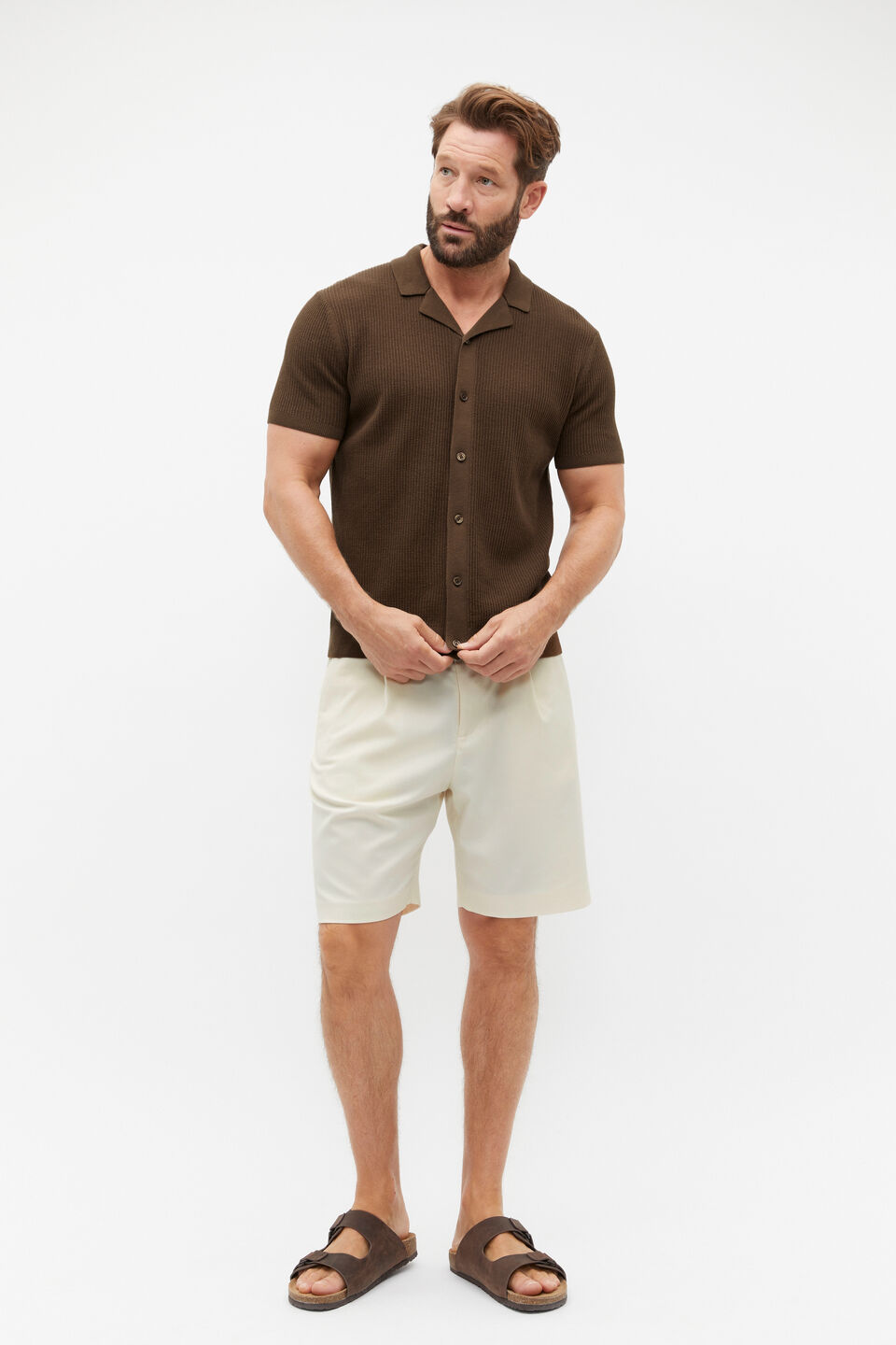 Button Down Open Knit  Dark Praline