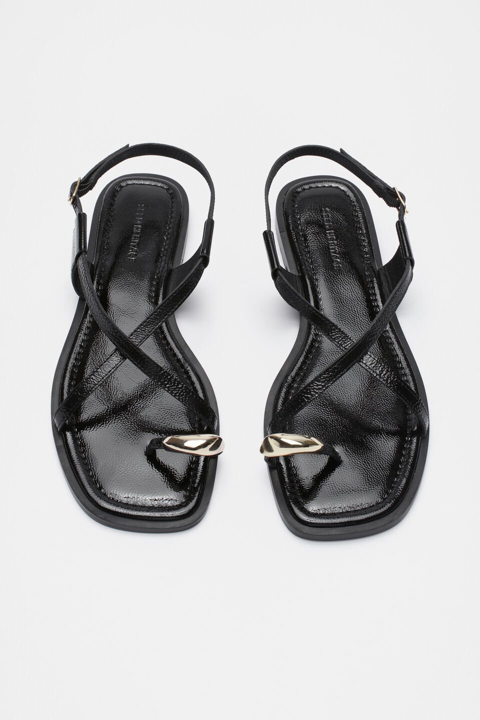 Lucia Toe Ring Sandal  Black Patent