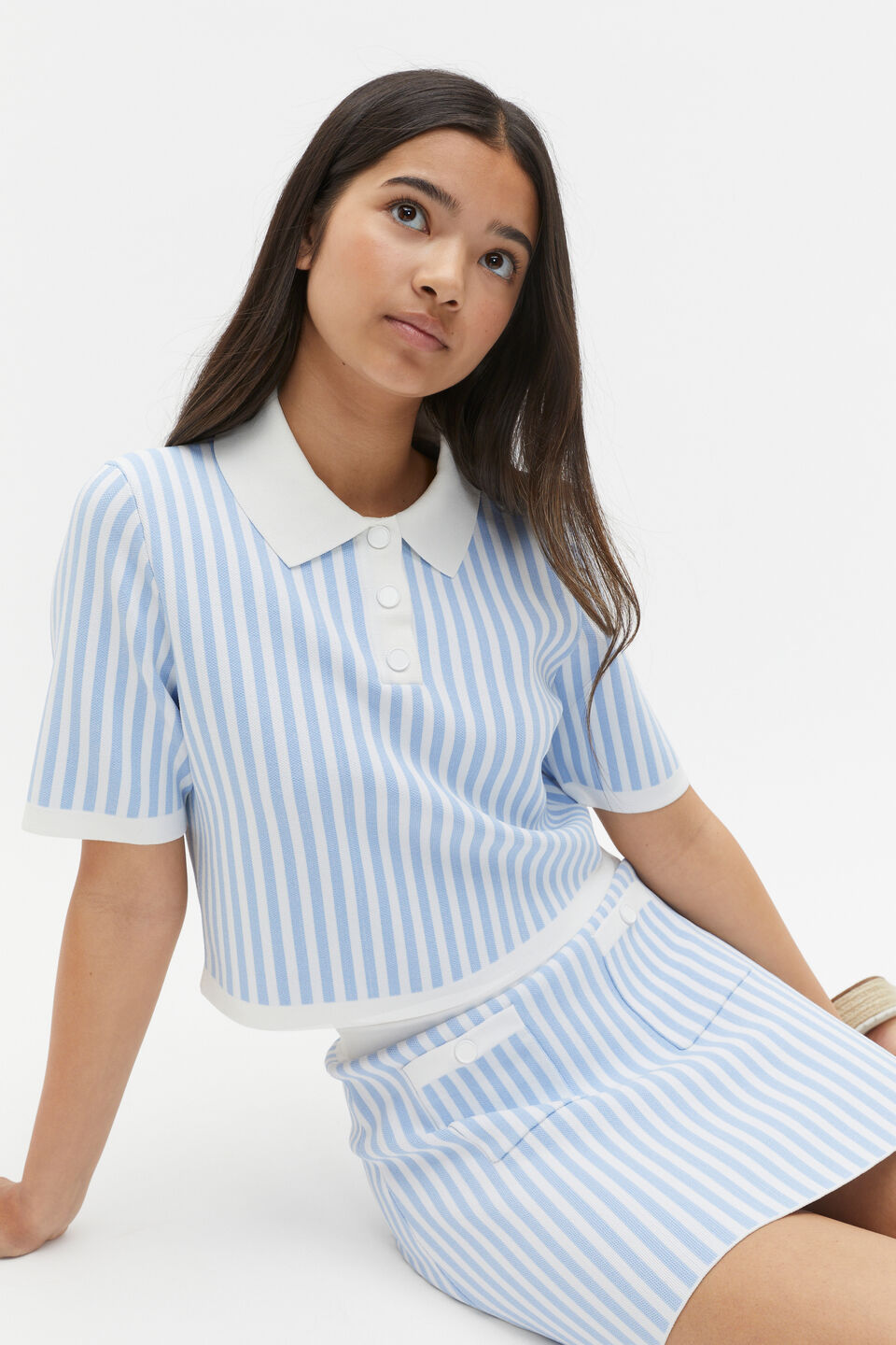 Stripe Knit Top  Sky Blue