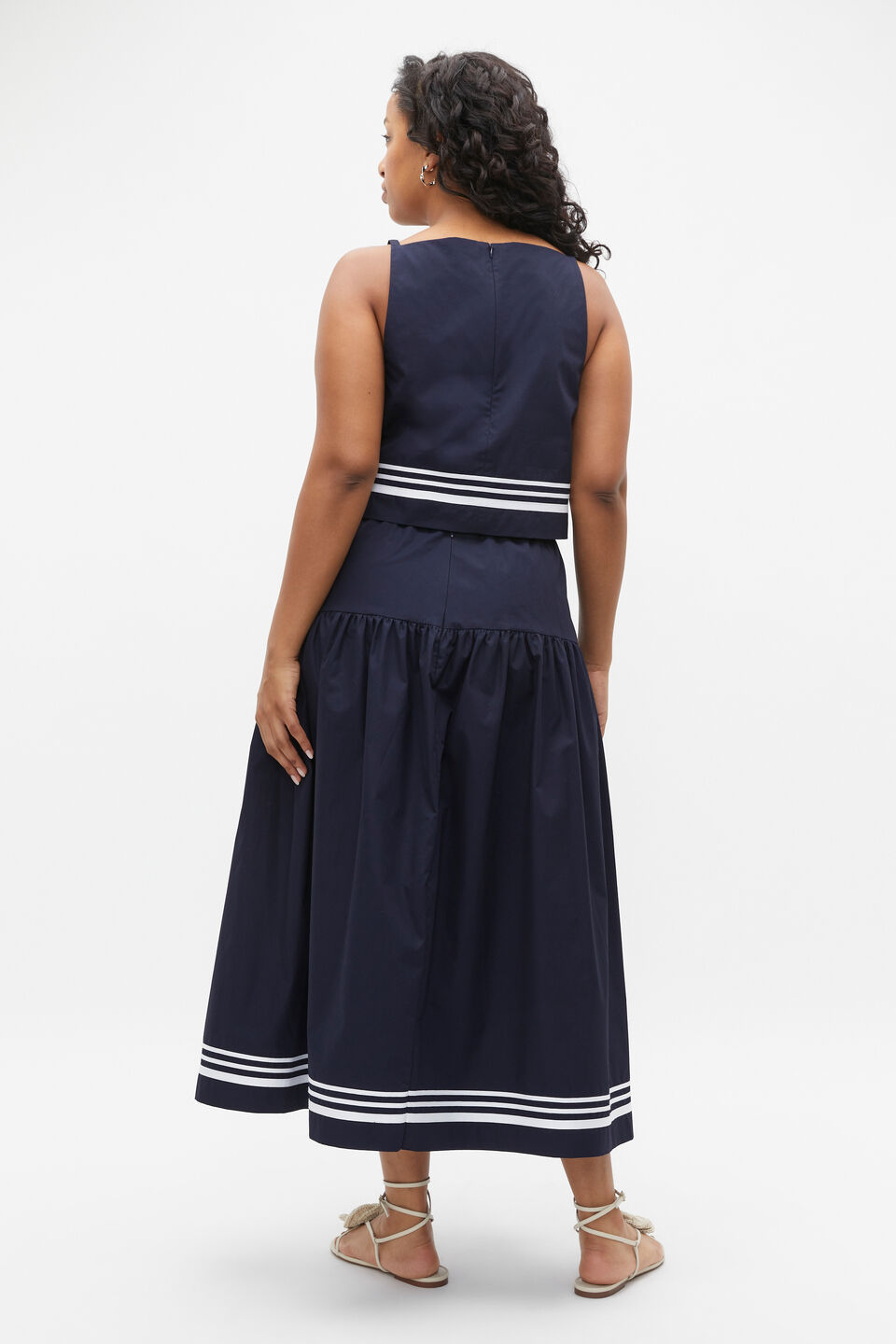 Poplin Stripe Trim Top  Midnight Sky
