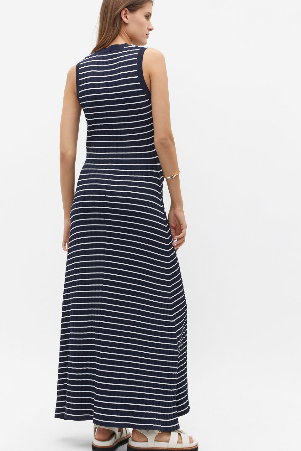 Stripe Rib Knit Button Midi Dress  Midnight Sky Stripe