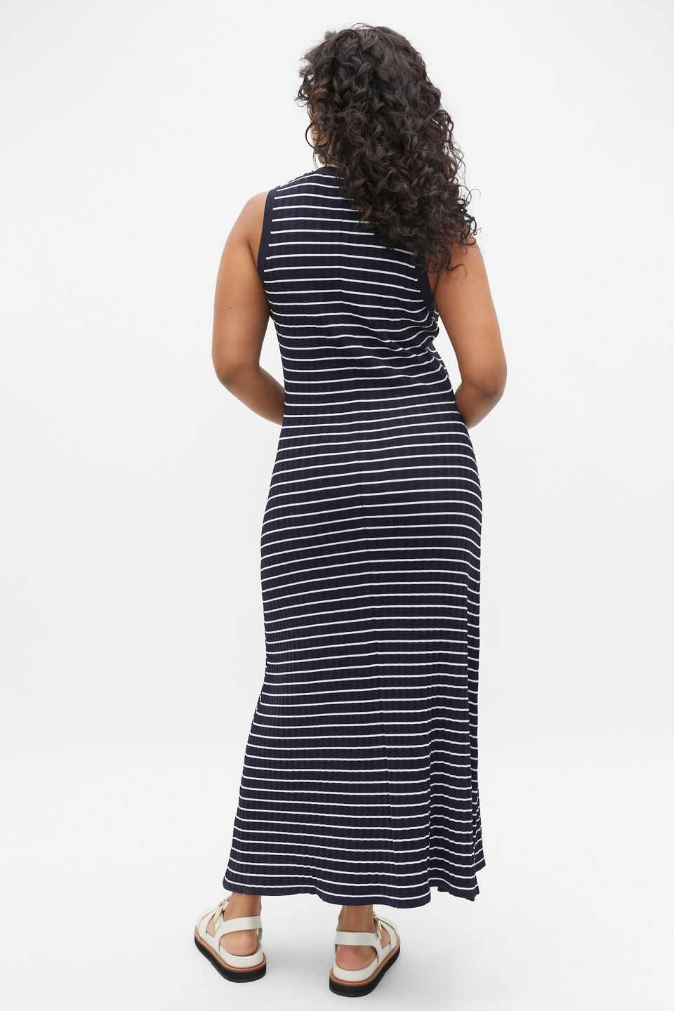 Stripe Rib Knit Button Midi Dress  Midnight Sky Stripe