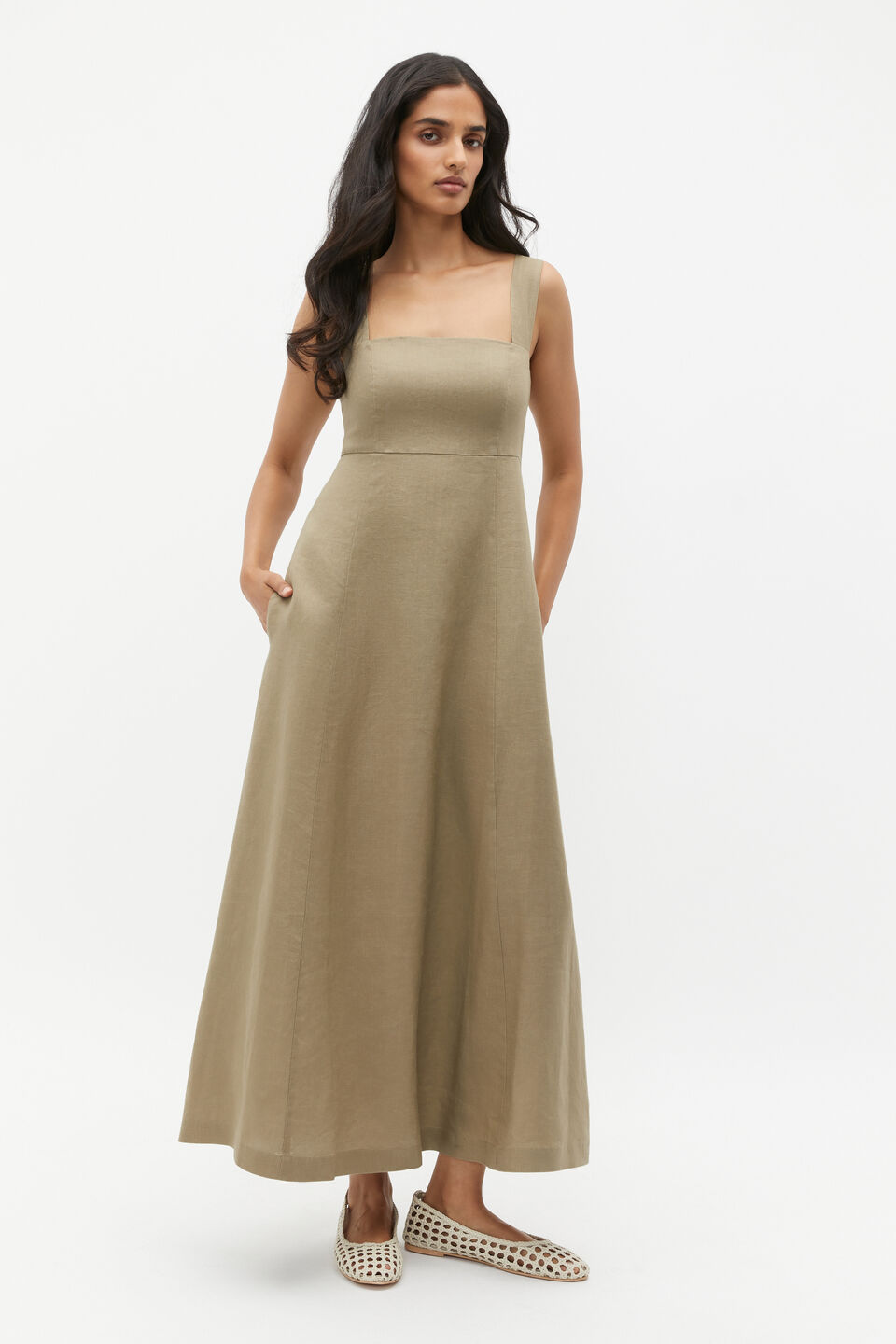 Linen Square Neck Sun Dress  Rosemary