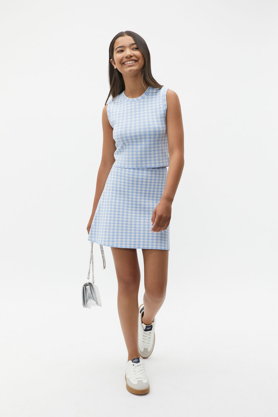 Houndstooth Knit Skirt  Blue Jay