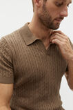Cable Knit Trophy Polo  Dark Nougat Marle  hi-res
