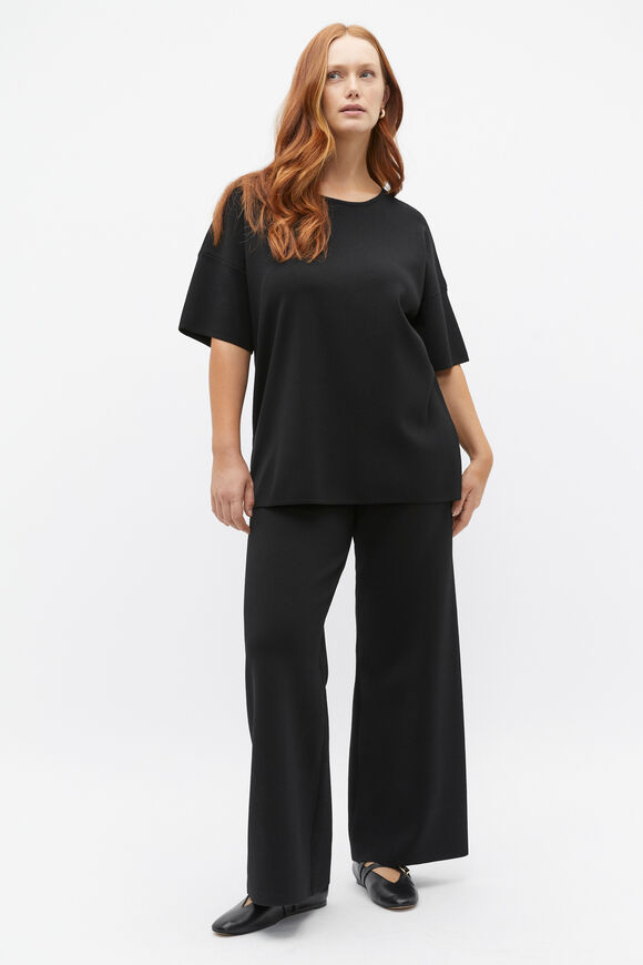 Oversized Crepe Knit Tee  Black  hi-res