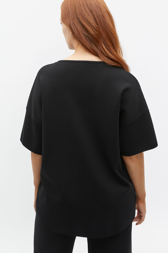 Oversized Crepe Knit Tee  Black  hi-res