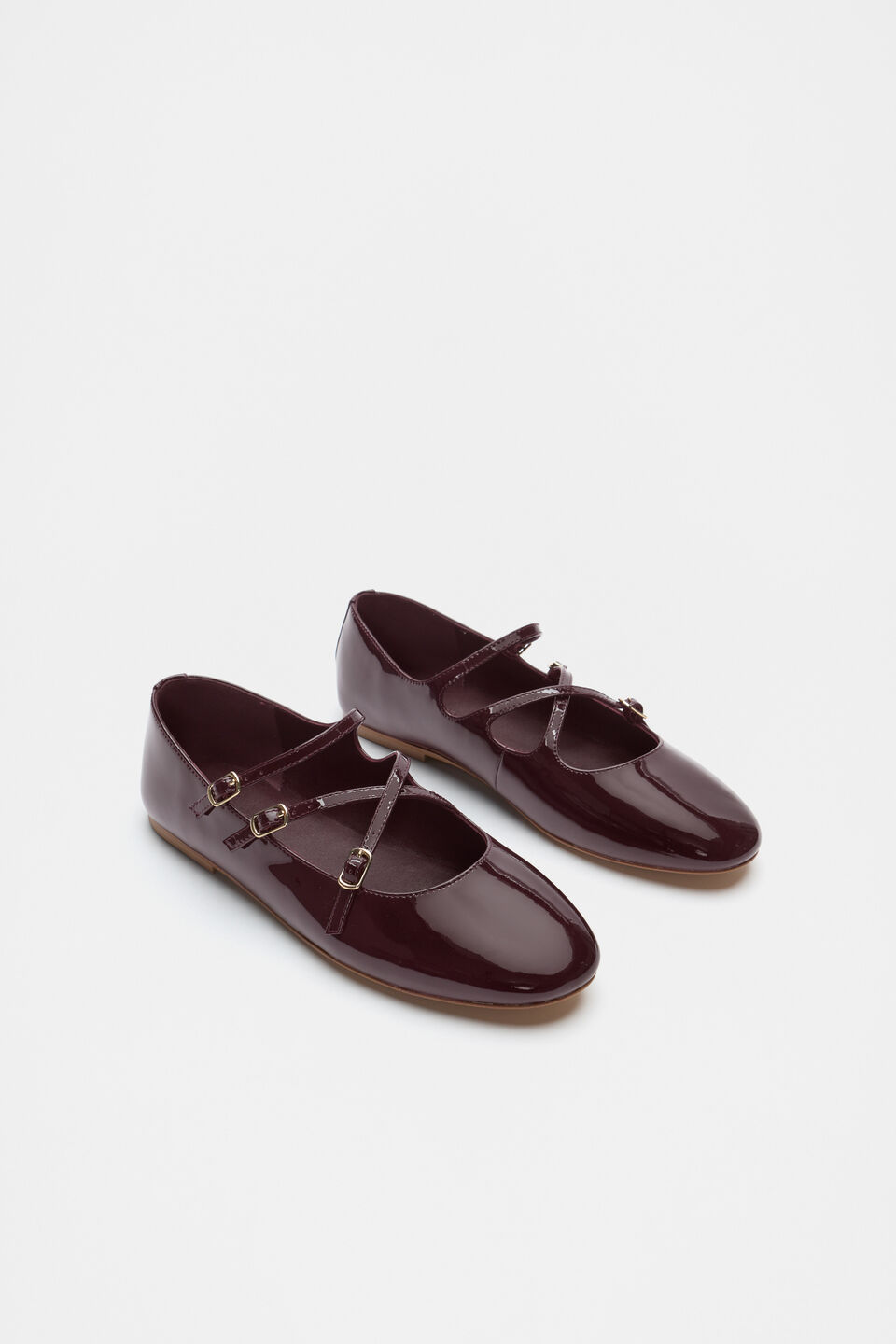 Cameron Triple Strap Ballet Flat  Dark Plum Patent