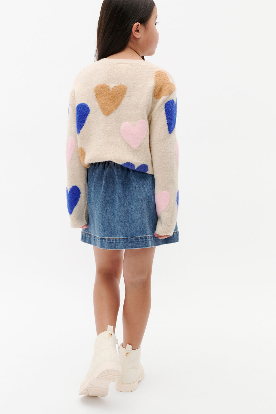Heart Denim Skirt  Mid Blue Wash