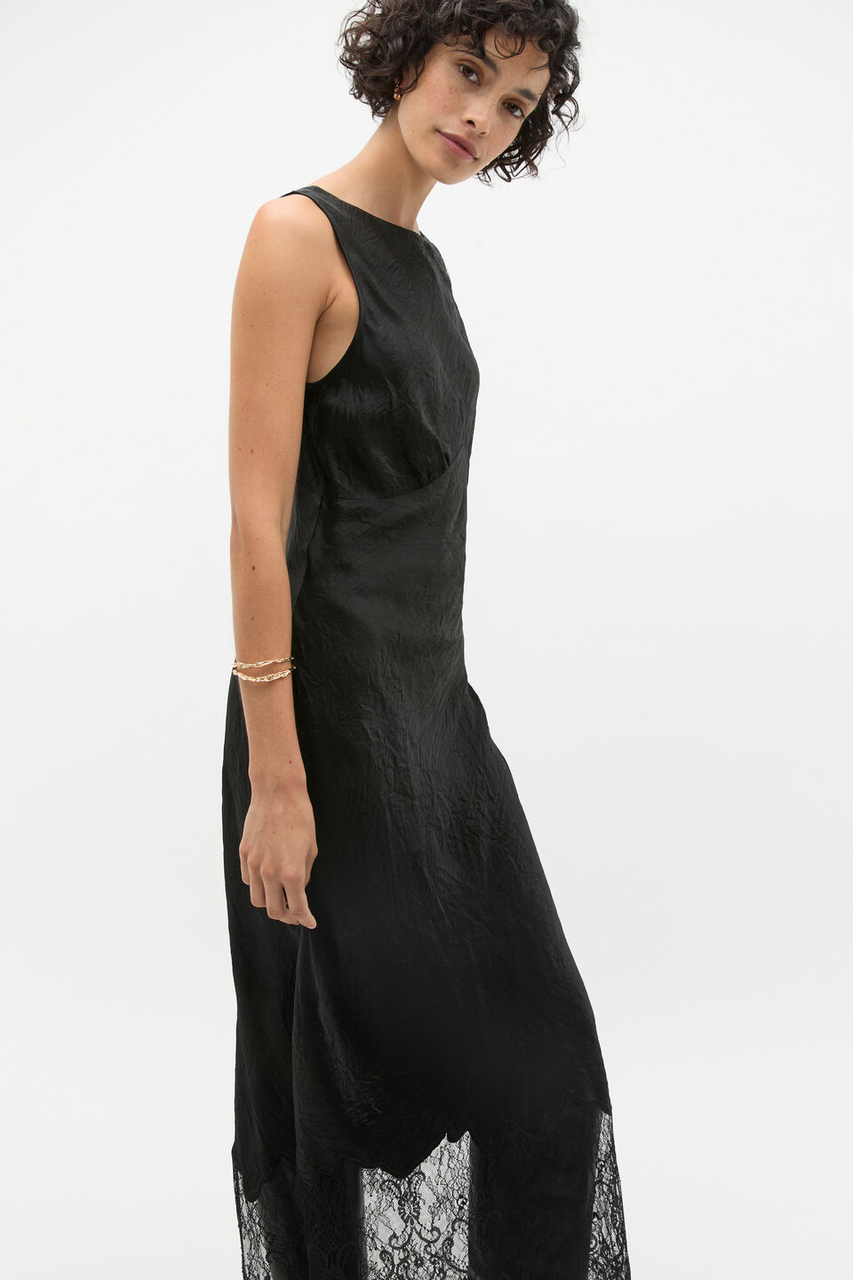 Lace Detail Slip Dress  Black