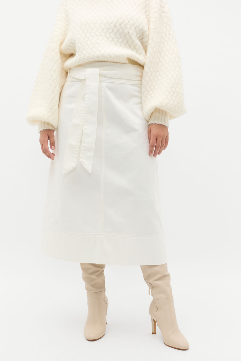 Denim Tie Waist Skirt  Cloud Cream