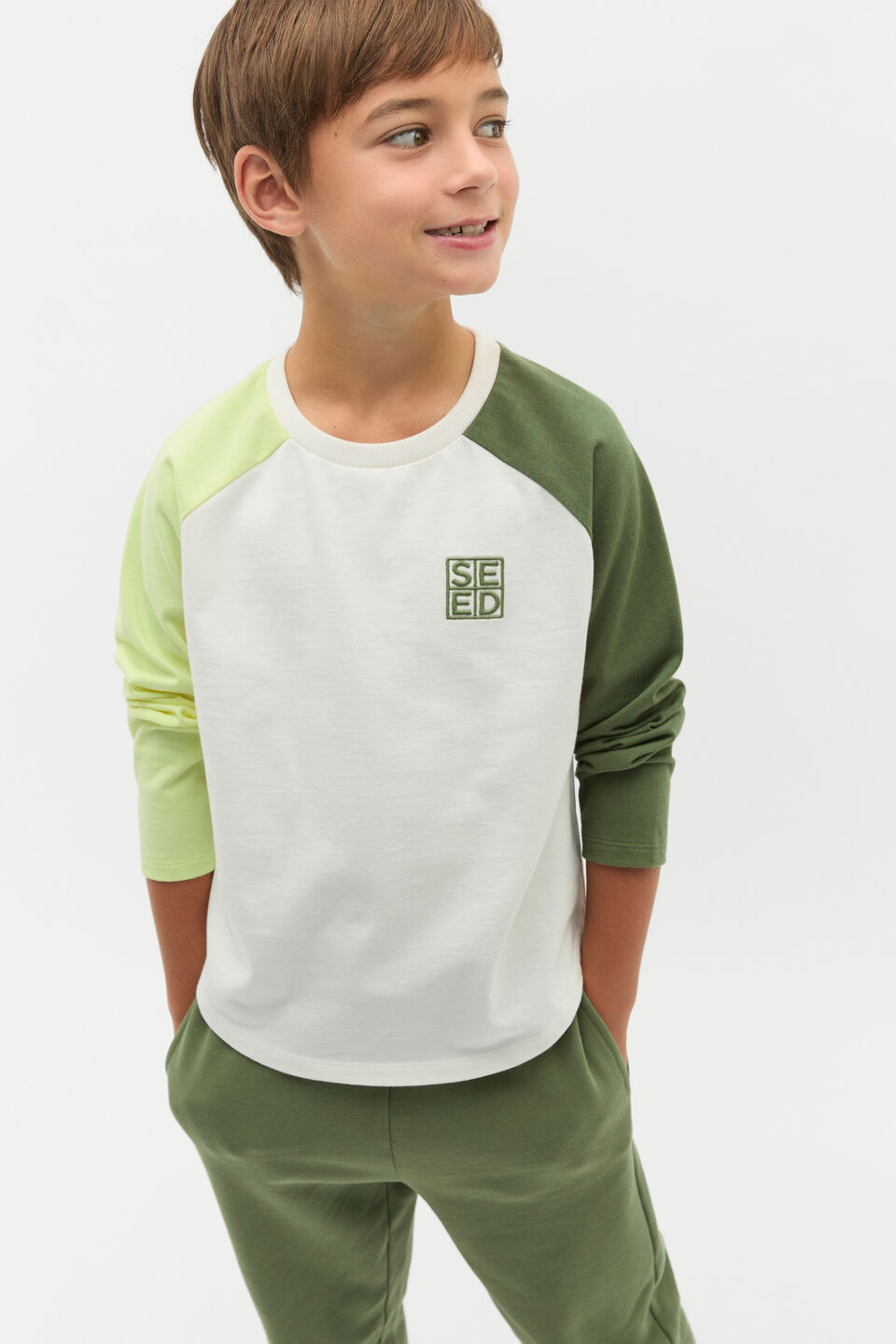 Colourblock Long Sleeve Tee  Classic Cream