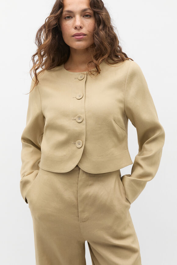 Long Sleeve Linen Vest  Cashew  hi-res