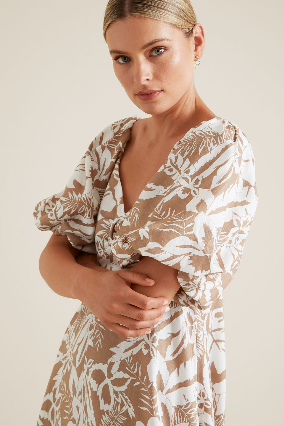 Palm Print Midi Dress  