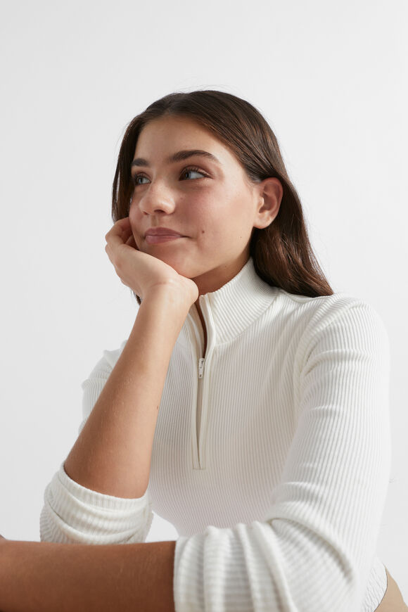 Zip Neck Top  White  hi-res