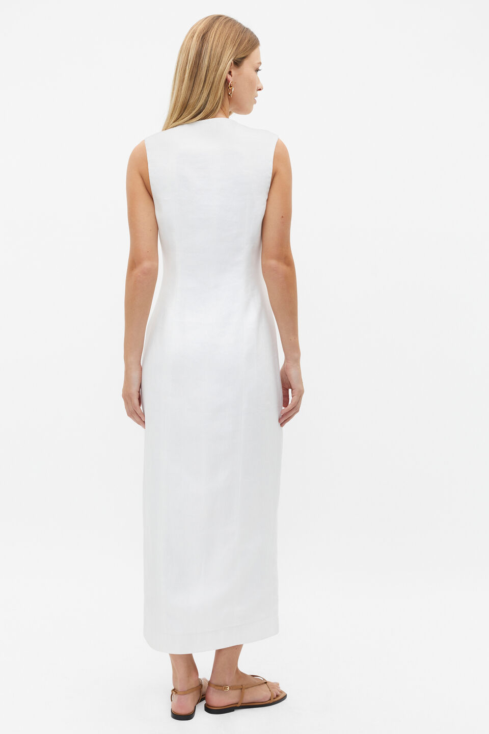 Linen Button Through Midi Dress  Whisper White