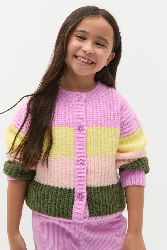 Stripe Knit Cardigan  Fairy Floss  hi-res