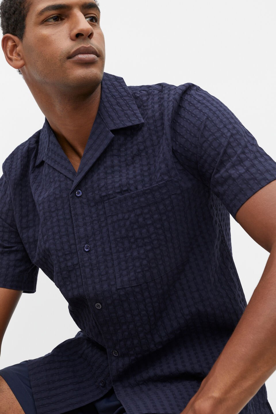 Textured Stitch Shirt  Midnight Blue